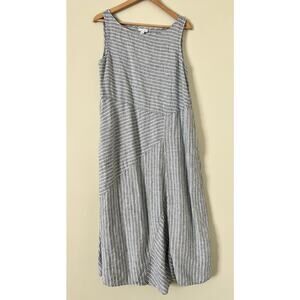 J.Jill Love Linen 100% Linen Lagenlook Pull on Maxi Dress L Petite Gray White